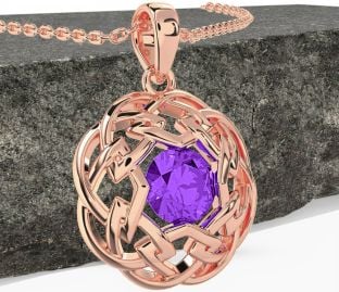 Amethyst Rose Gold Silver Celtic Necklace