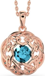 Aquamarine Rose Gold Silver Celtic Necklace