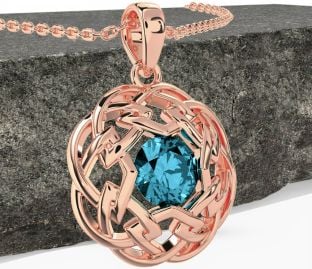 Aquamarine Rose Gold Silver Celtic Necklace