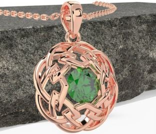 Emerald Rose Gold Silver Celtic Necklace