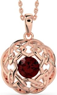 Garnet Rose Gold Silver Celtic Necklace