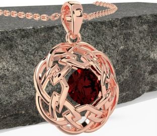 Garnet Rose Gold Silver Celtic Necklace