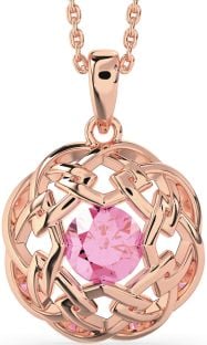 Pink Tourmaline Rose Gold Silver Celtic Necklace