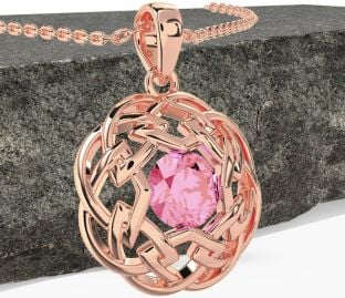 Pink Tourmaline Rose Gold Silver Celtic Necklace