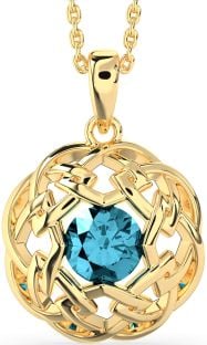 Aquamarine Gold Silver Celtic Necklace