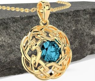 Aquamarine Gold Silver Celtic Necklace