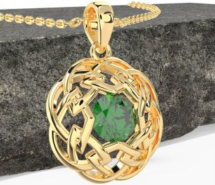 Emerald Gold Silver Celtic Necklace