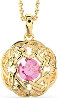 Pink Tourmaline Gold Silver Celtic Necklace