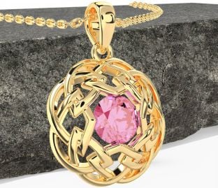 Pink Tourmaline Gold Silver Celtic Necklace