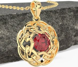 Ruby Gold Silver Celtic Necklace