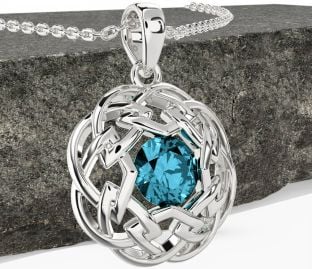 Aquamarine Silver Celtic Necklace