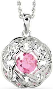 Pink Tourmaline Silver Celtic Necklace