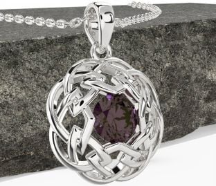 Alexandrite White Gold Celtic Necklace