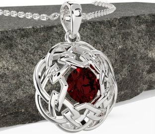 Garnet White Gold Celtic Necklace