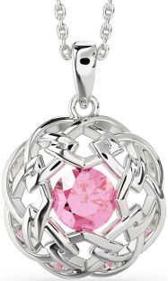 Pink Tourmaline White Gold Celtic Necklace