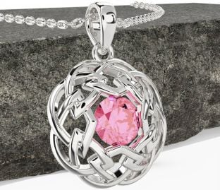Pink Tourmaline White Gold Celtic Necklace