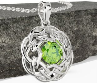 Peridot Bílý Zlato keltský Náhrdelník