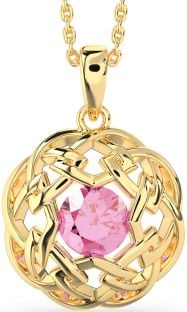 Pink Tourmaline Gold Celtic Necklace