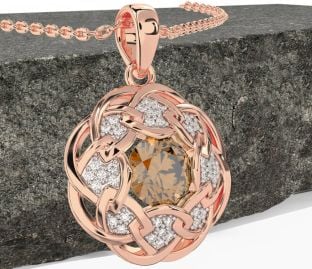 Diamond Citrine Rose Gold Silver Celtic Necklace