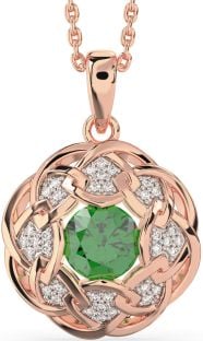 Diamond Emerald Rose Gold Silver Celtic Necklace