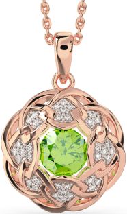 Diamond Peridot Rose Gold Silver Celtic Necklace