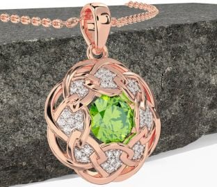 Diamond Peridot Rose Gold Silver Celtic Necklace