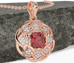 Diamond Ruby Rose Gold Silver Celtic Necklace