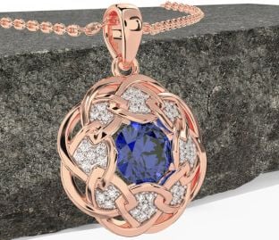 Diamond Sapphire Rose Gold Silver Celtic Necklace