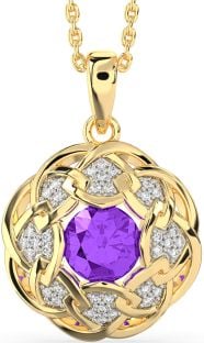 Diamond Amethyst Gold Silver Celtic Necklace