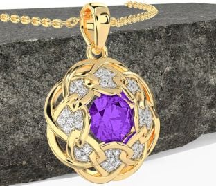 Diamond Amethyst Gold Silver Celtic Necklace