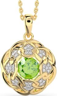 Diamond Peridot Gold Silver Celtic Necklace