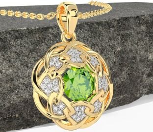Diamant Peridot Gull Sølv Celtic Halskjede