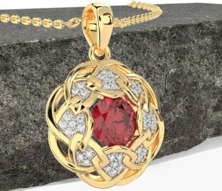 Diamond Ruby Gold Silver Celtic Necklace