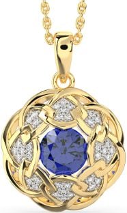 Diamond Sapphire Gold Silver Celtic Necklace