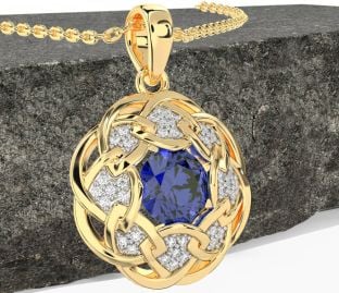 Diamond Sapphire Gold Silver Celtic Necklace