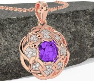 Diamond Amethyst Rose Gold Celtic Necklace