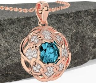 Diamond Aquamarine Rose Gold Celtic Necklace
