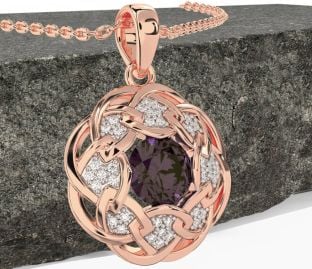 Diamond Alexandrite Rose Gold Celtic Necklace