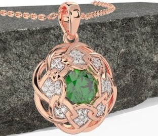 Diamond Emerald Rose Gold Celtic Necklace