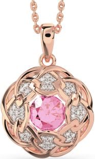 Diamond Pink Tourmaline Rose Gold Celtic Necklace