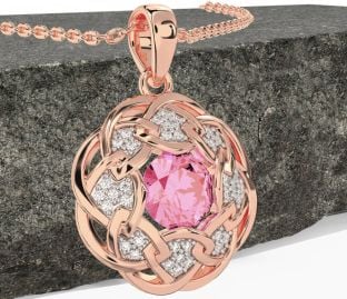 Diamond Pink Tourmaline Rose Gold Celtic Necklace