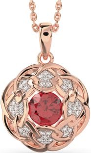 Diamond Ruby Rose Gold Celtic Necklace