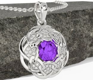 Diamond Amethyst Silver Celtic Necklace
