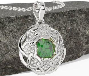 Diamond Emerald Silver Celtic Necklace