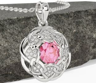 Diamond Pink Tourmaline Silver Celtic Necklace