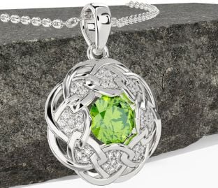 Diamond Peridot Silver Celtic Necklace