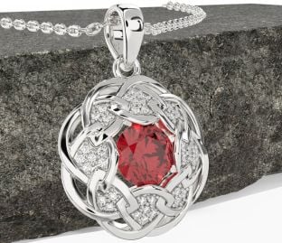 Diamond Ruby Silver Celtic Necklace