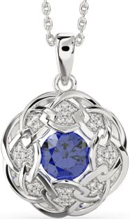 Diamond Sapphire Silver Celtic Necklace