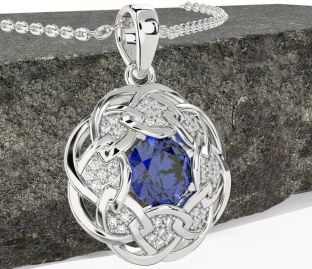 Diamond Sapphire Silver Celtic Necklace