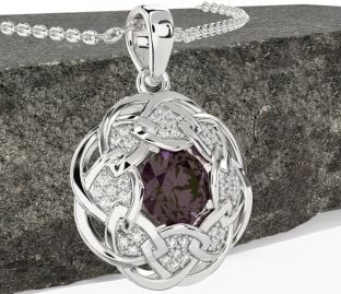 Diamond Alexandrite White Gold Celtic Necklace